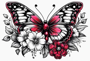 Flowers with Ruby and butterflies around it tattoo idea