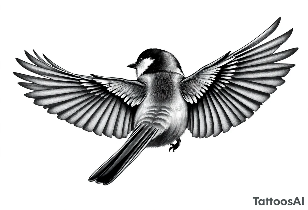 view of a tufted titmouse from behind. the bird should be diving with its wings forward tattoo idea