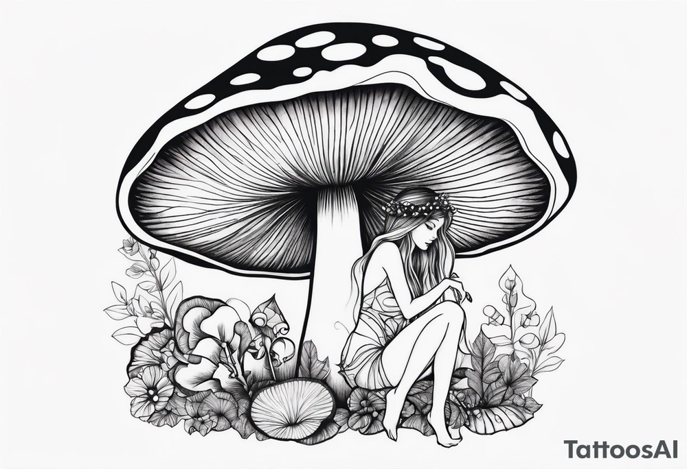 fairy on mushroom tattoo idea