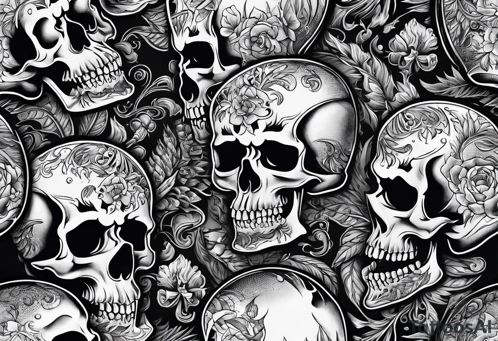 Money smoking flamin skulls Savage lettering tattoo idea