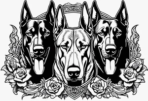 3 very angry Dobermans with fangs tattoo idea