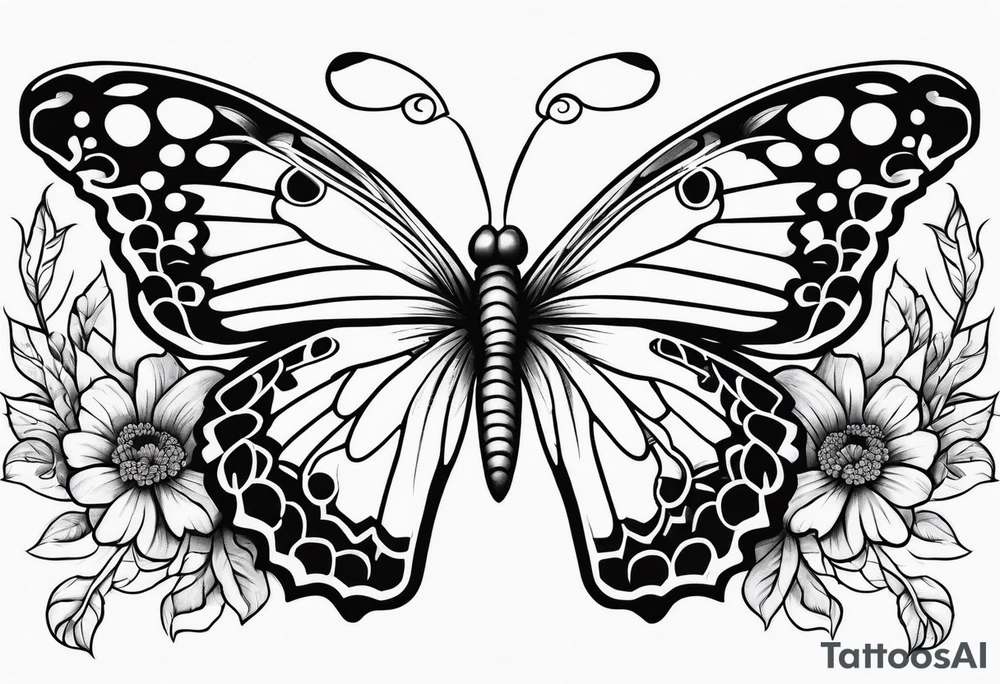 Small Butterfly with marigolds on a vine tattoo idea