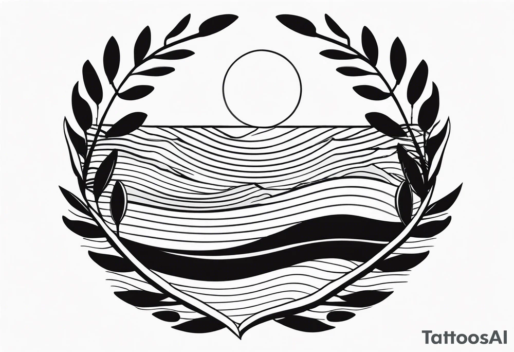 Olive branch, waves, ocean, sun tattoo idea