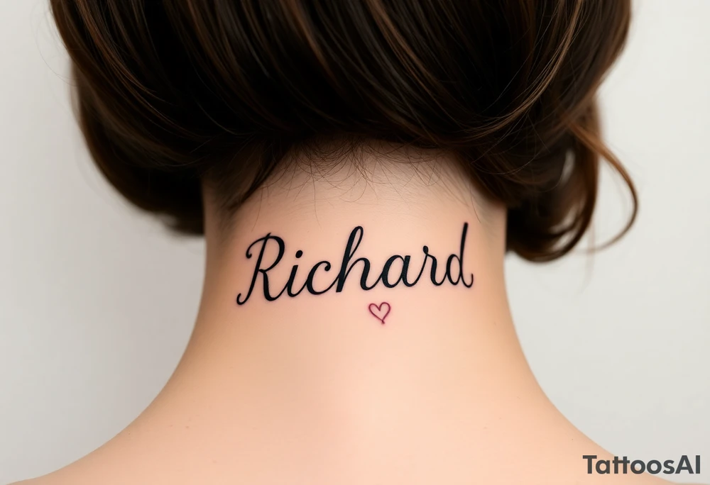 The name Richard in pretty handwriting with a heart for the dot on the i on my neck tattoo idea