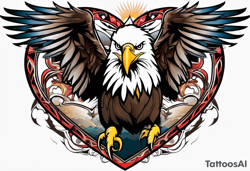 two bald eagles around a heart tattoo idea