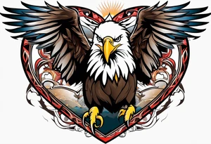 two bald eagles around a heart tattoo idea