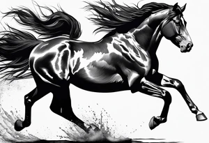 Mustang horse running along blood stomping tattoo idea