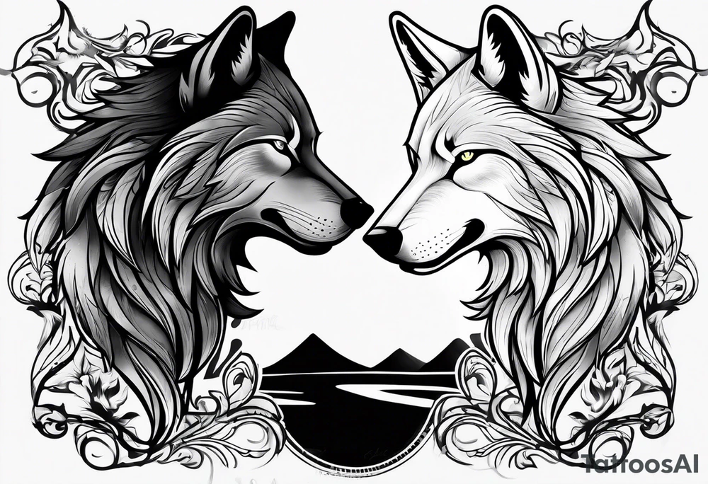 White wolf fading into Black wolf tattoo idea