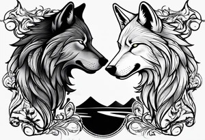 White wolf fading into Black wolf tattoo idea