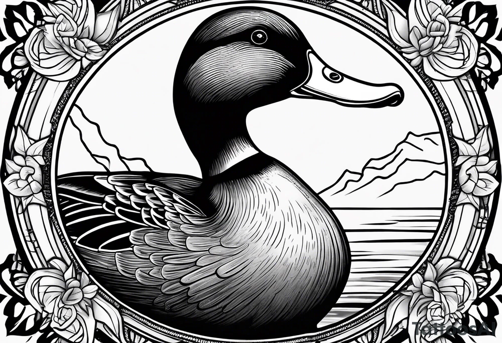 Hunting decoy Duck wearing a jacket that says "XRP" on the side. tattoo idea