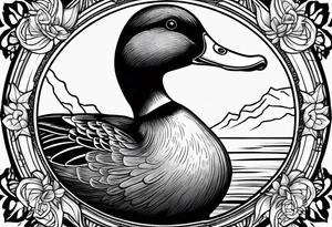Hunting decoy Duck wearing a jacket that says "XRP" on the side. tattoo idea