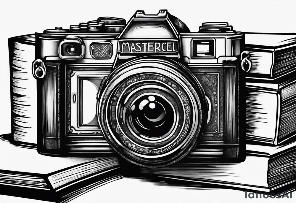 Camera on a stack of books tattoo idea