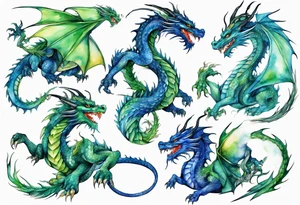 blue dragon tangled with a green dragon tattoo idea