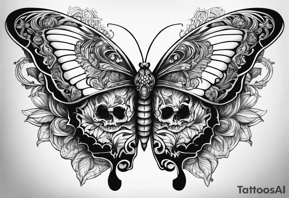 reincarnation, butterfly, skull tattoo idea