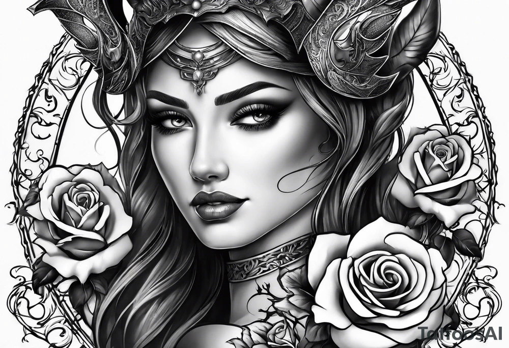 tattoo with devil and roses  for the neck tattoo idea