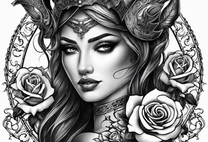 tattoo with devil and roses  for the neck tattoo idea