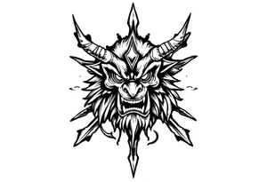 Abstract asterisk with a Japanese folklore demon from old times tattoo idea