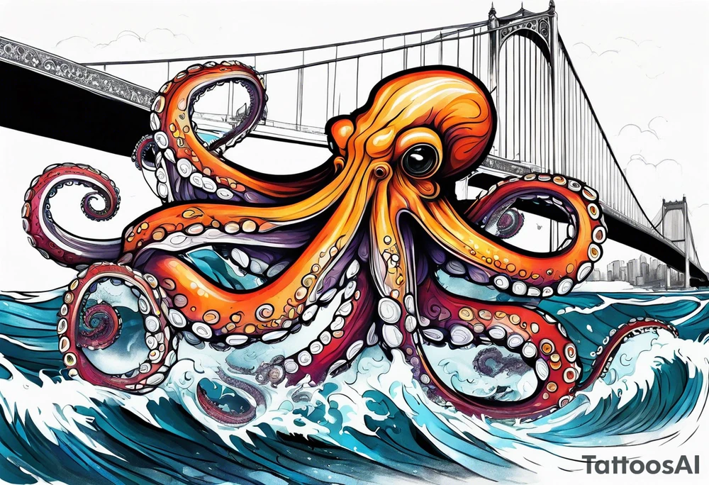 Octopus attacking bridge tattoo idea