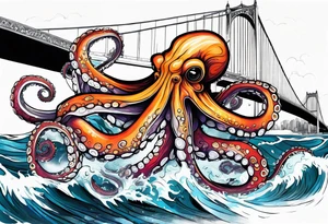 Octopus attacking bridge tattoo idea