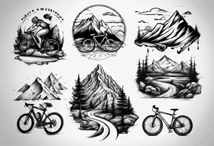 flexed bicep with road bicycle and a mountain tattoo idea