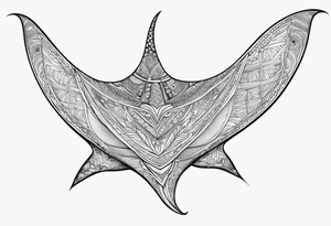Tattoo sketch of manta ray in outline, without shadows and background, made of sacred ornament tattoo idea