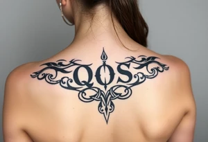 text reading "QOS" across a womb tattoo tattoo idea