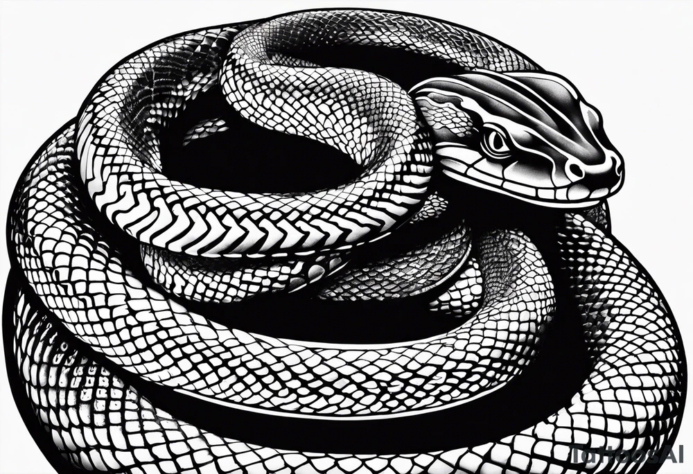 A snake that has text along its' body saying something about conquering fear tattoo idea