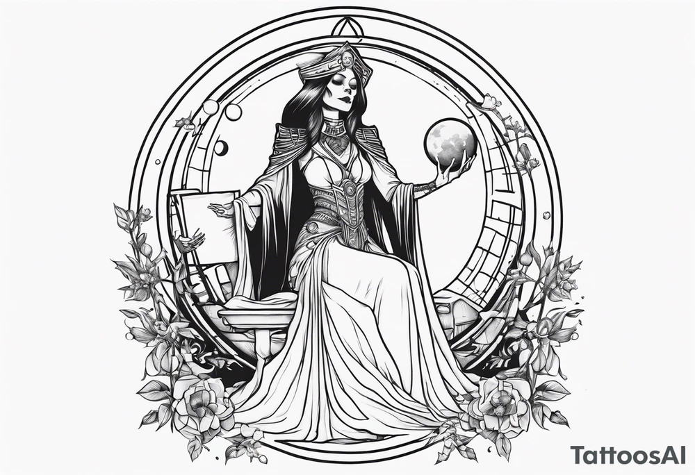 High priestess as a skeleton with moon tarot card tattoo idea High priestess as a skeleton with moon tarot card tattoo idea