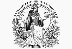 High priestess as a skeleton with moon tarot card tattoo idea