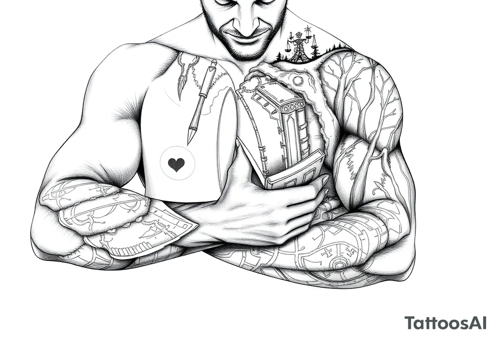 Dungeons and Dragons, Dungeon Master, Reading, Writing, Fantasy, Forest Scene tattoo idea