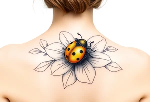 Golden or yellow ladybug on a flower tattoo idea