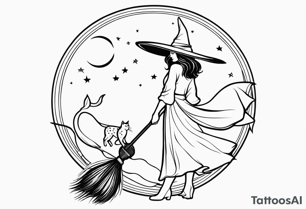 witch, fantasy, broom, cat, Harry Potter, charmed, moons,wicca tattoo idea