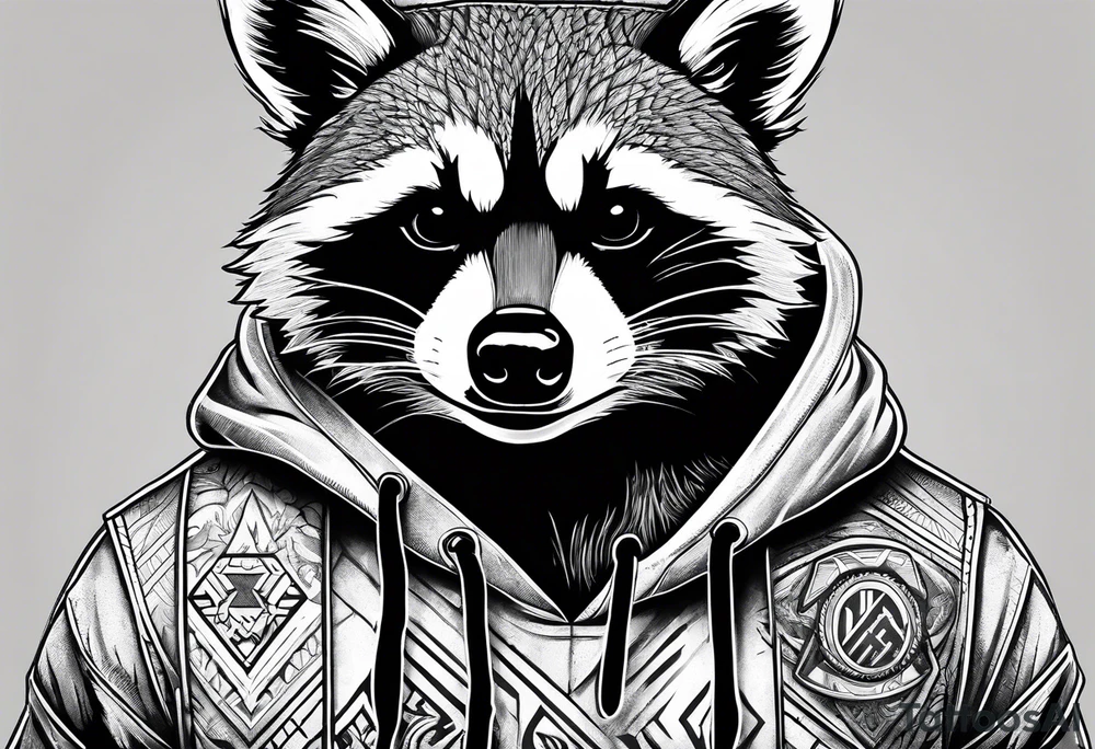 raccoon wearing a Superman hoodie tattoo idea