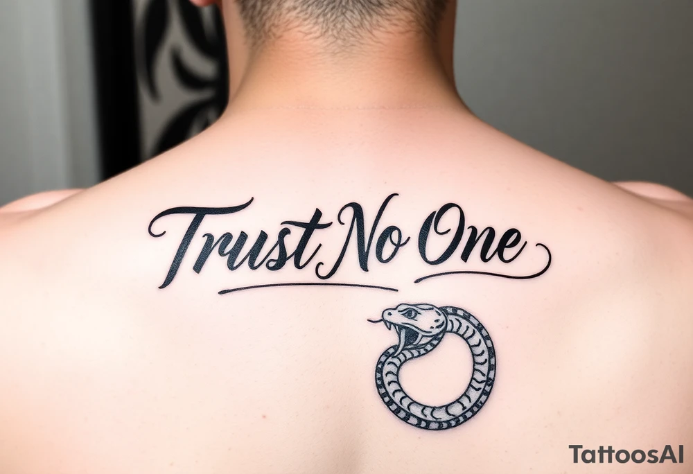Trust No One in calligraphy writing
With a snake below it tattoo idea