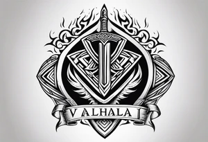 Valhalla shield sword axe Valknut fire tattoo idea