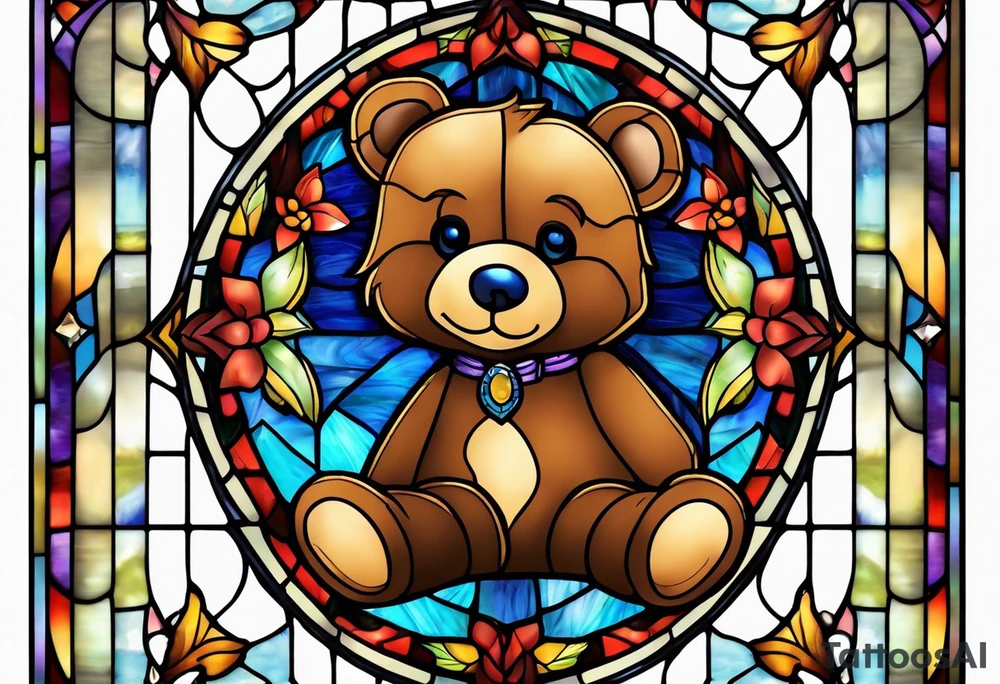 Teddy bear stained glass tattoo idea