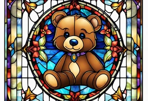 Teddy bear stained glass tattoo idea