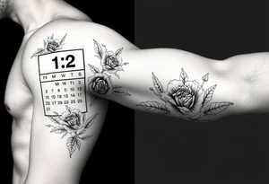 A Calendar showing 12th April with roses and the name oscar tattoo idea