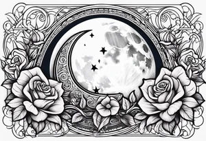 Moon with a rose wrapped around tattoo idea