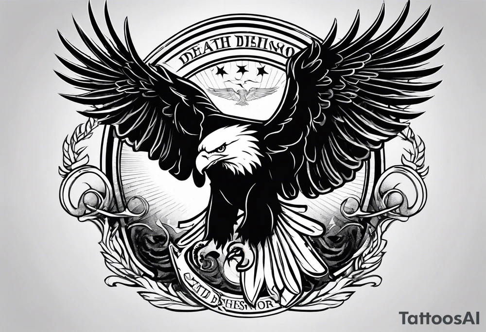 tattoo featuring an American eagle, aggressive


add the words death before dishonor on a scroll or something, add a sword or knife tattoo idea