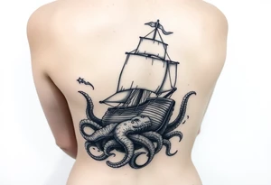 Extra large 
female side and hip tattoo pirate ship getting sunk by the kraken tattoo idea