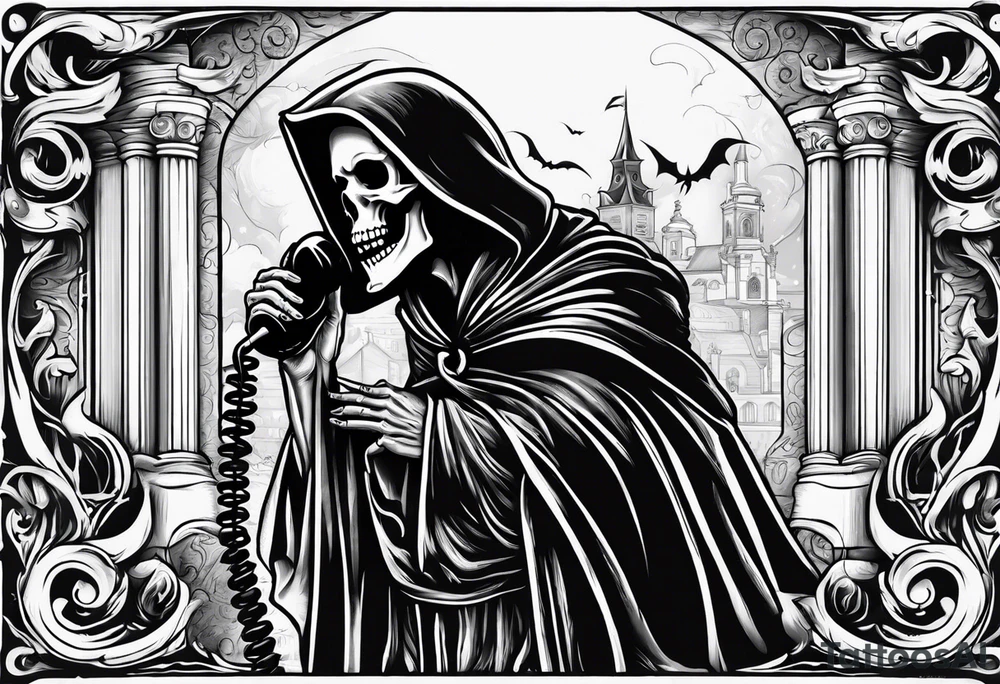 Grim reaper talking on a old school telephone tattoo idea