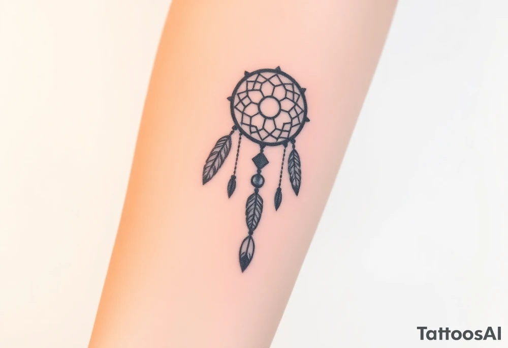 native dreamcatcher with flowing feathers and sacred beads tattoo idea