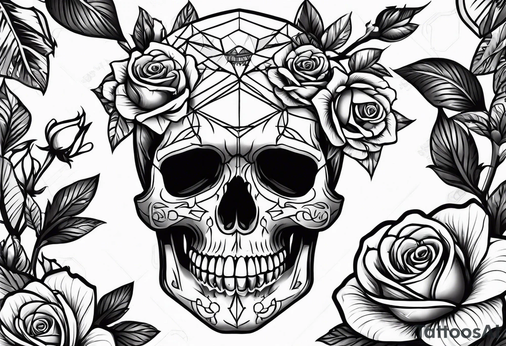 skull and roses tattoo idea