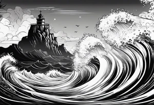 Poseidon steht in einer Welle im Meer tattoo idea