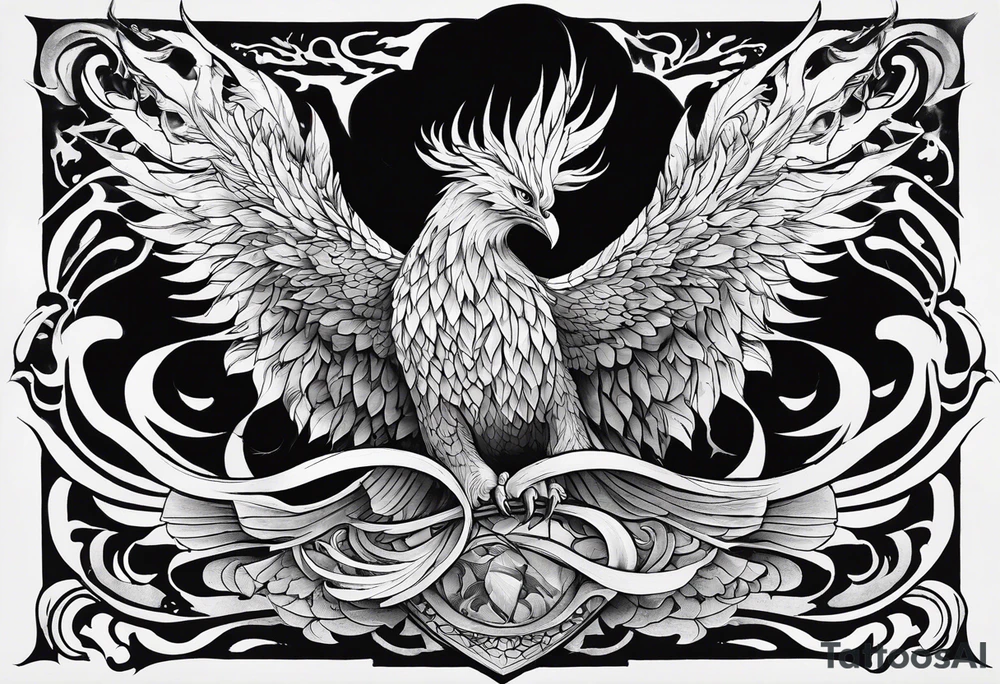 Powerful phoenix rising from the ashes of hell being its past of sin and addiction, being reborn. tattoo idea