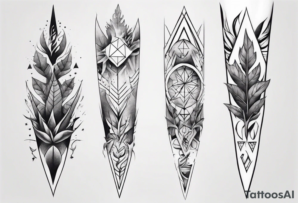full arm tattoo. scary pointy leaves combined with geometric shapes. whole arm tattoo idea