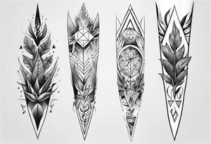 full arm tattoo. scary pointy leaves combined with geometric shapes. whole arm tattoo idea