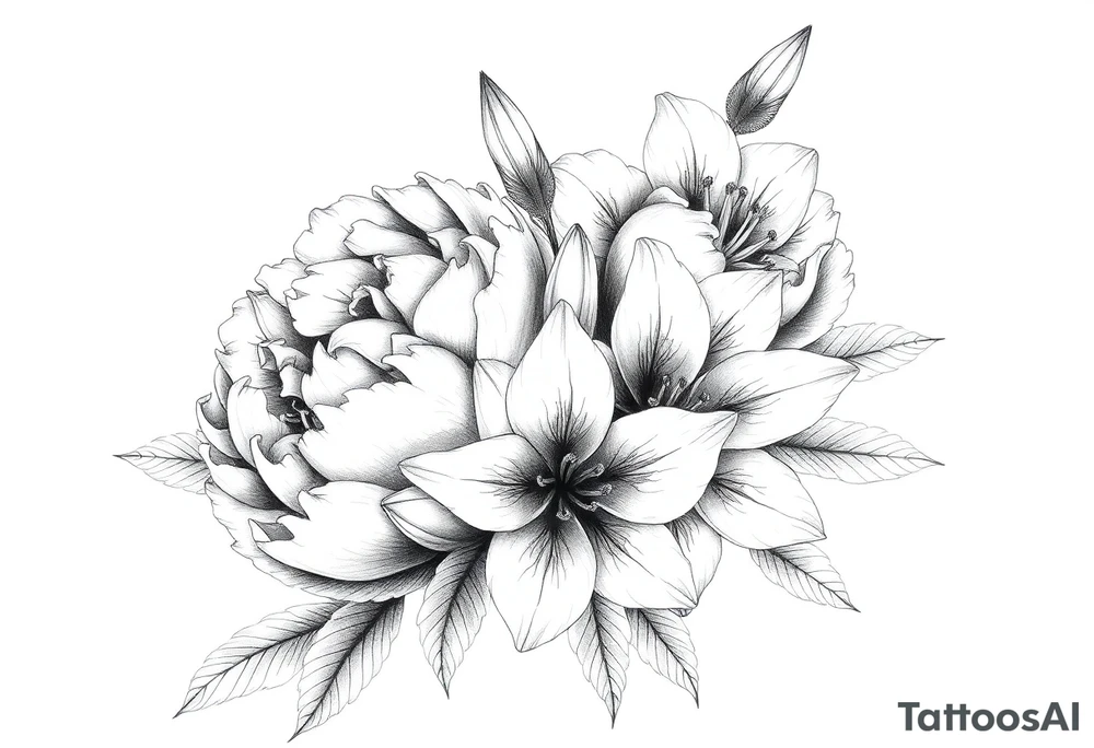 peonies and lilies combination tattoo idea