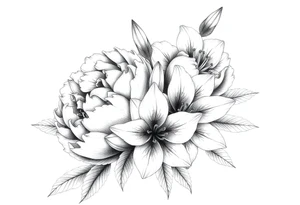 peonies and lilies combination tattoo idea